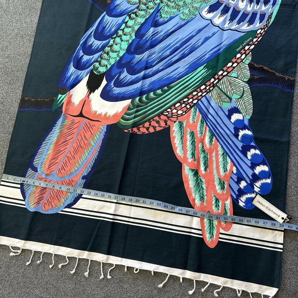 Inoui Editions Fouta Turkish Towel 40 X 70 Toucan Emerald Green Cotton Bird